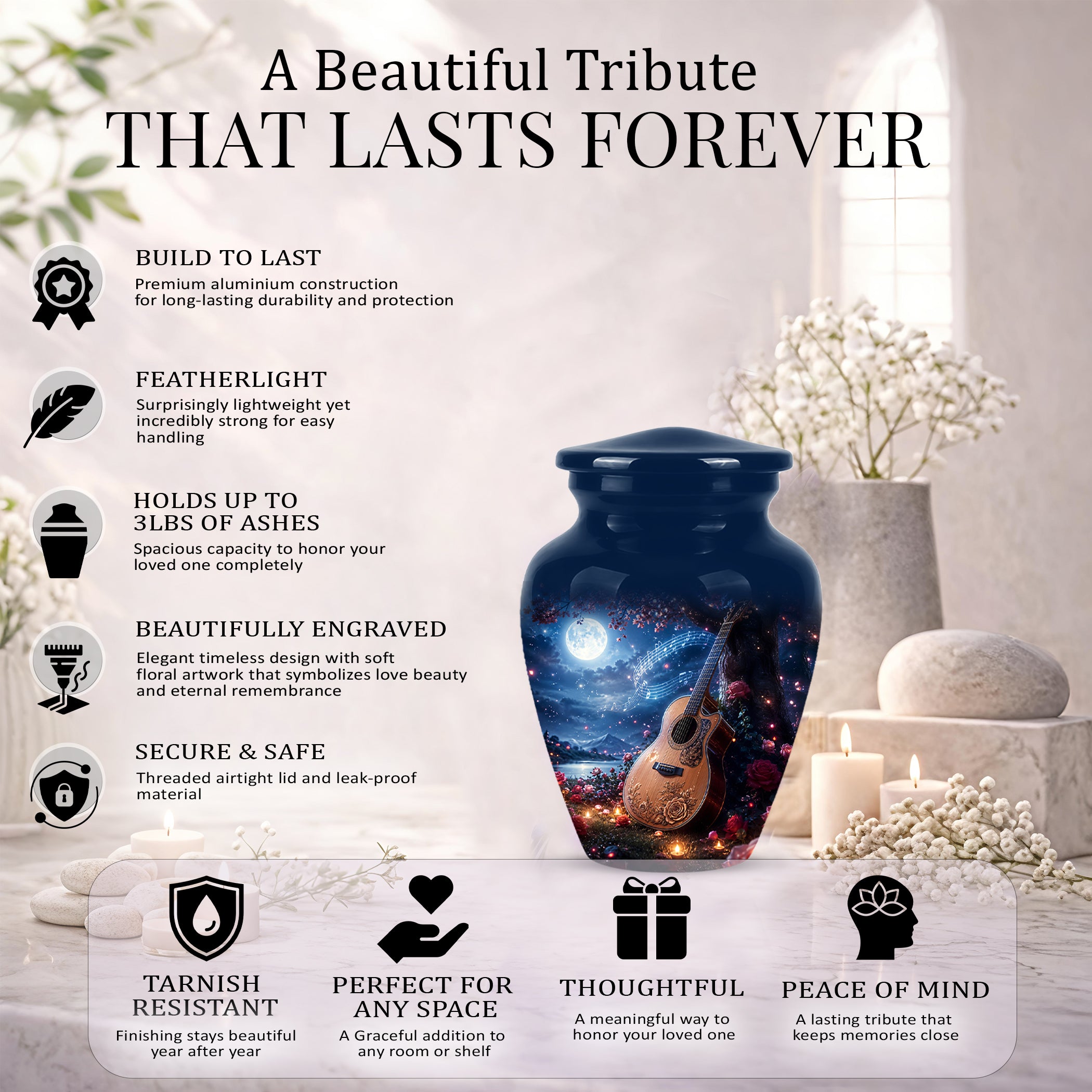 Artistic Guitar Memorial Urn - Beautifully Handcrafted Urns For Humans