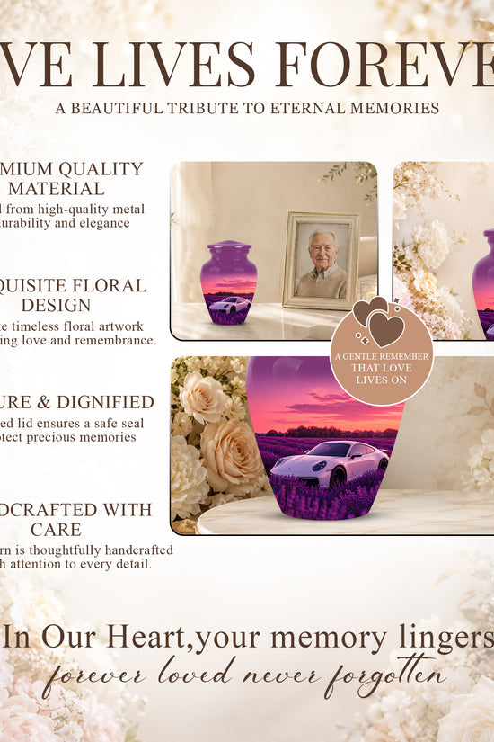 White Car Funeral Urn - Sunset Memorial Urns For Women Car Enthusiasts