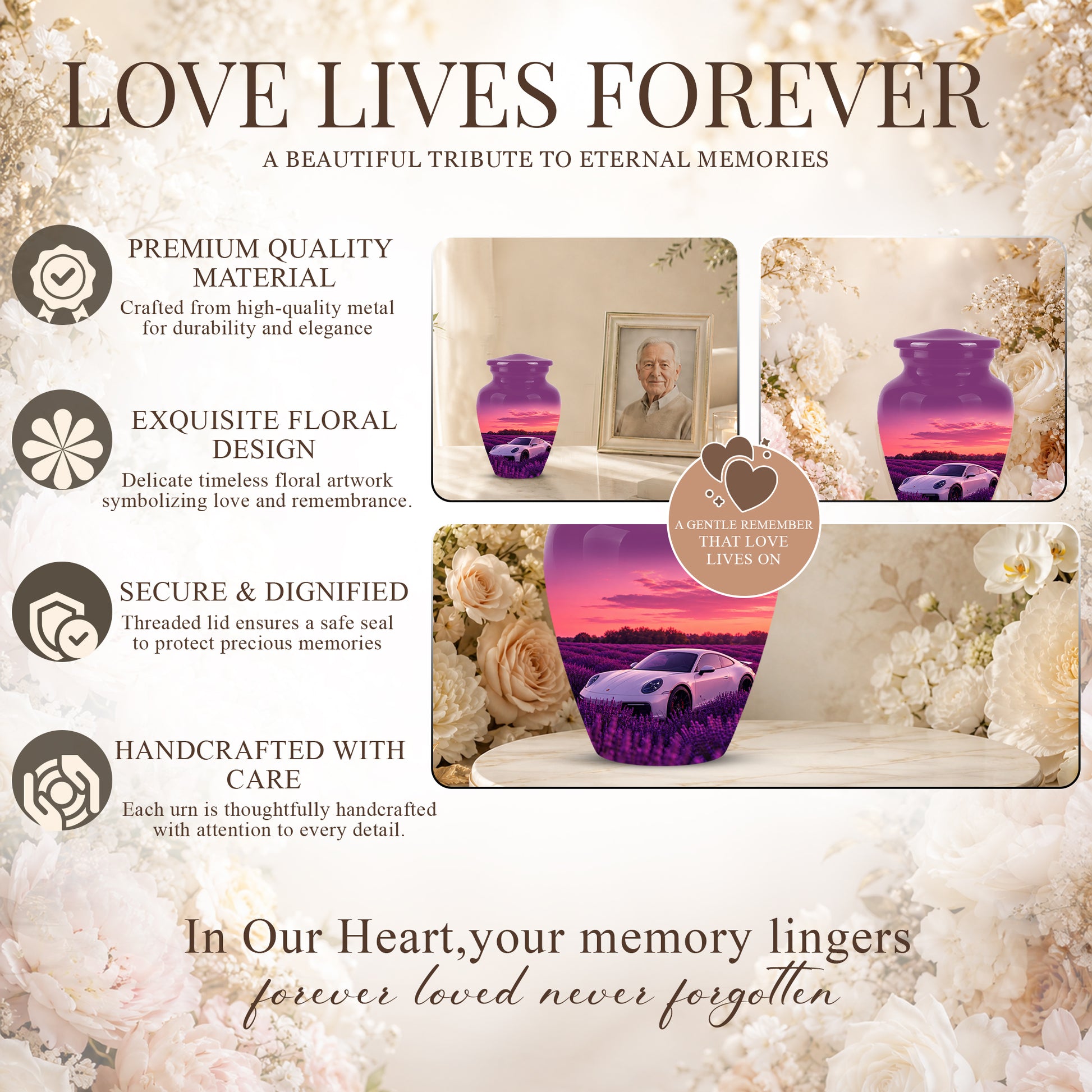White Car Funeral Urn - Sunset Memorial Urns For Women Car Enthusiasts