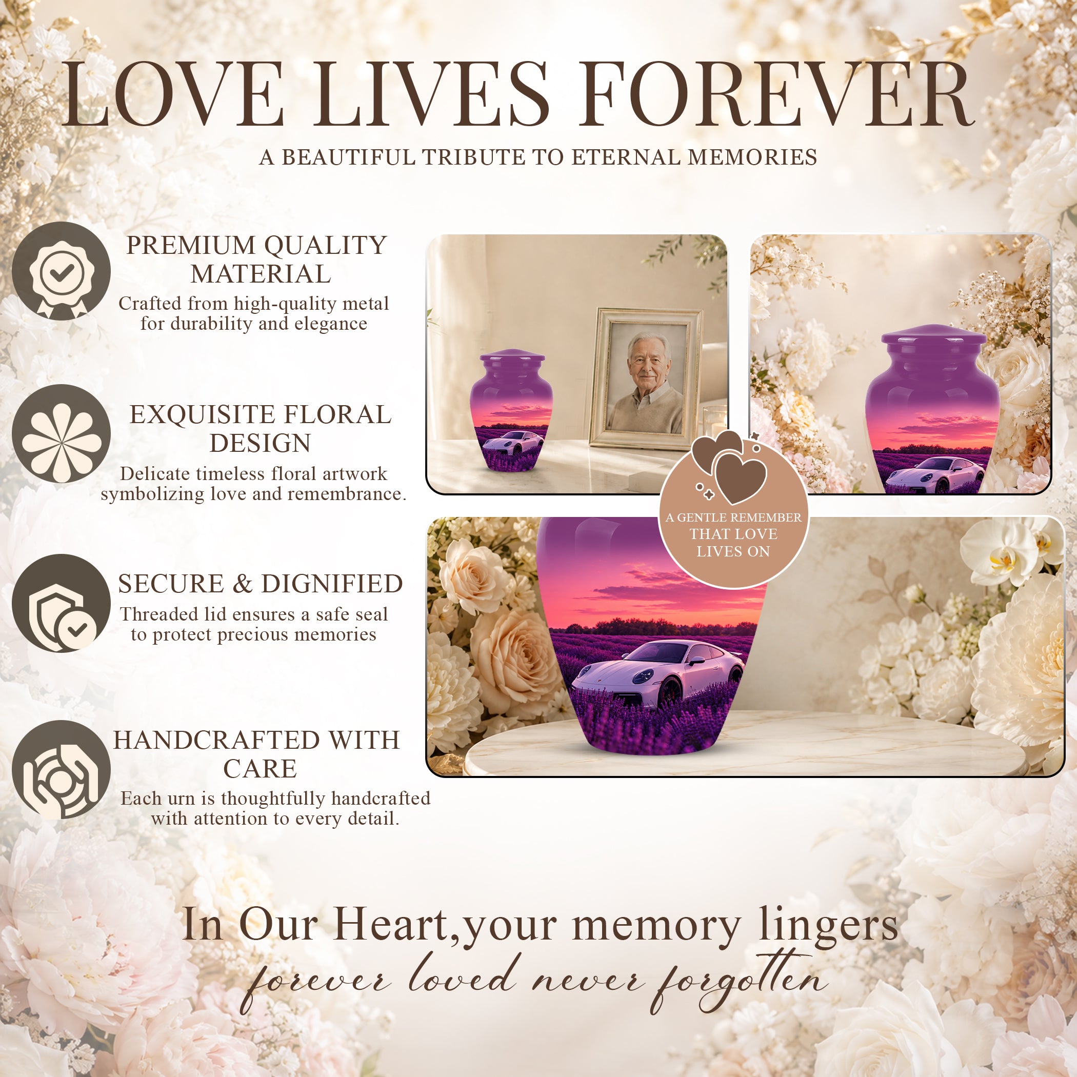 White Car Funeral Urn - Sunset Memorial Urns For Women Car Enthusiasts