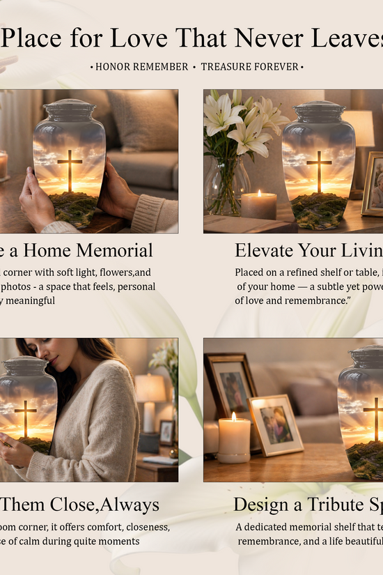 Christian Cross Cremation Urn - Sunrise Scenic Burial Urns For Human Ashes