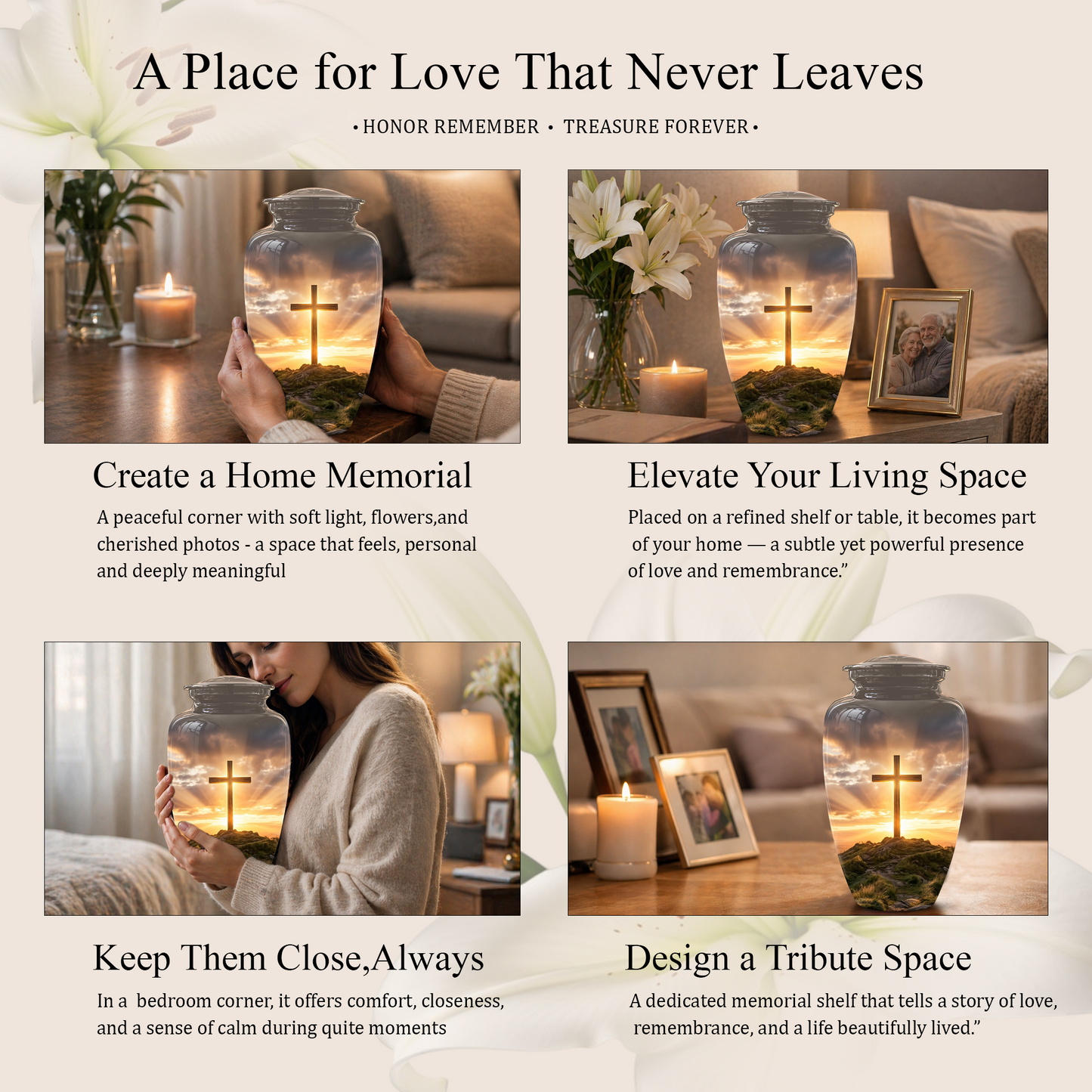 Christian Cross Cremation Urn - Sunrise Scenic Burial Urns For Human Ashes