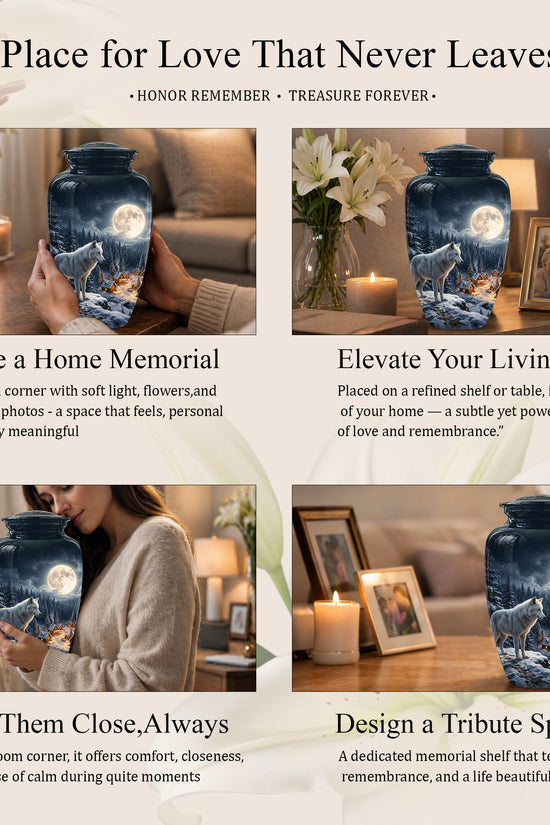 Moonlit Wolf Urn for Ashes - Custom Memorial Urn For Human Ashes