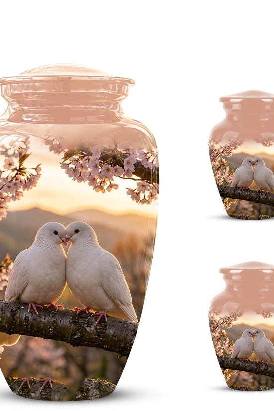 White Couple Dove - Peaceful Memorial Urns To Tribute Lover's Ashes