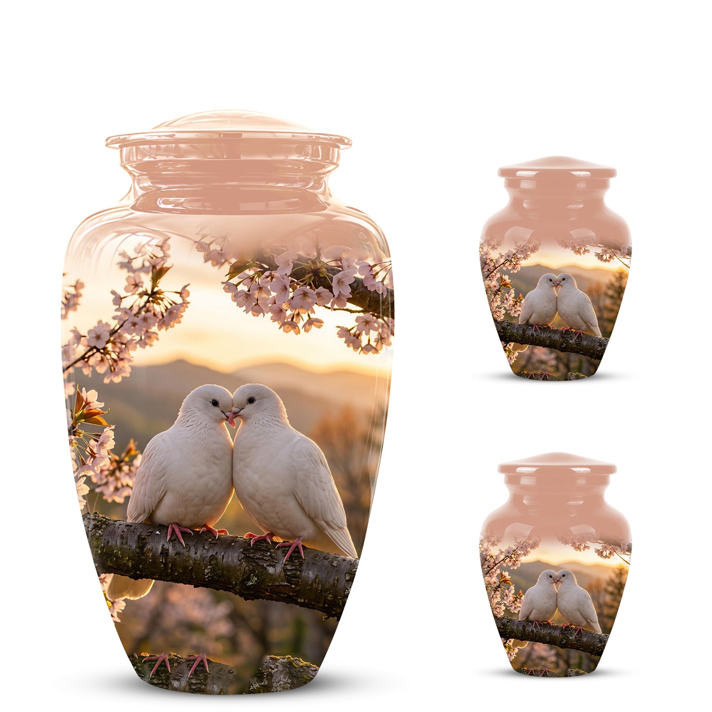 White Couple Dove - Peaceful Memorial Urns To Tribute Lover's Ashes
