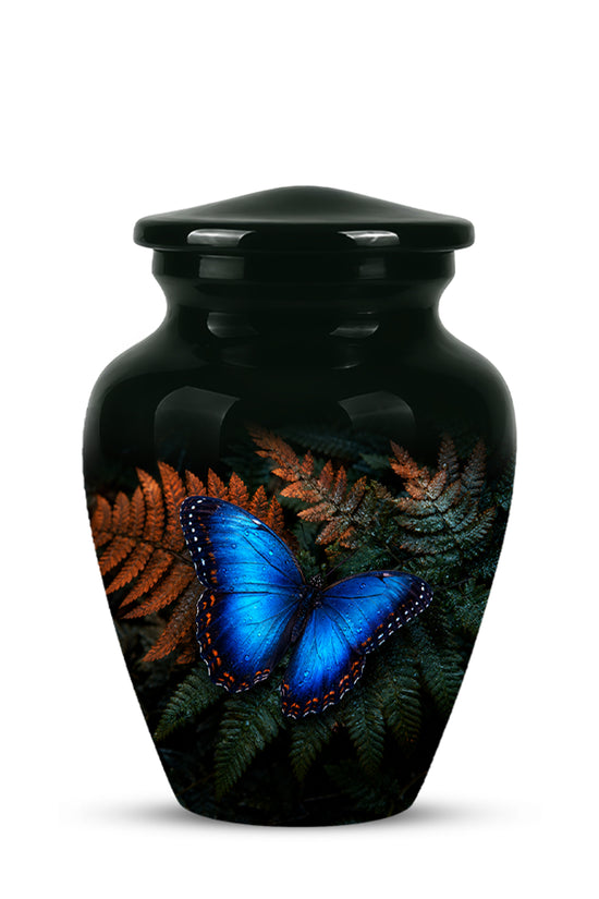 Blue Butterfly Cremation Urns - Black Memorial Urns For Women Ashes