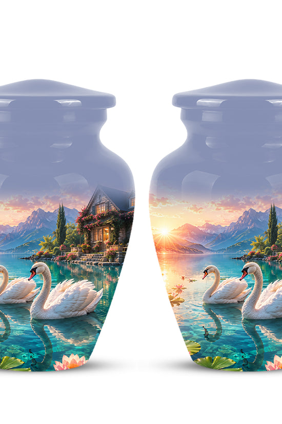 Couple Swan Themed Urn - Artistic Handcrafted Burial Urns For Humans