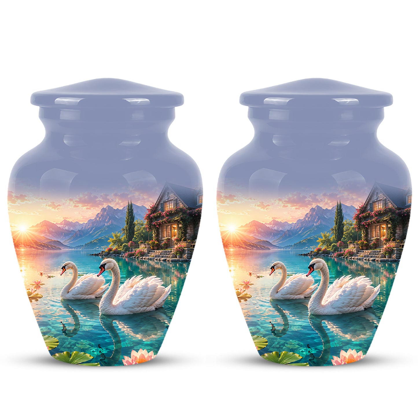 Couple Swan Themed Urn - Artistic Handcrafted Burial Urns For Humans