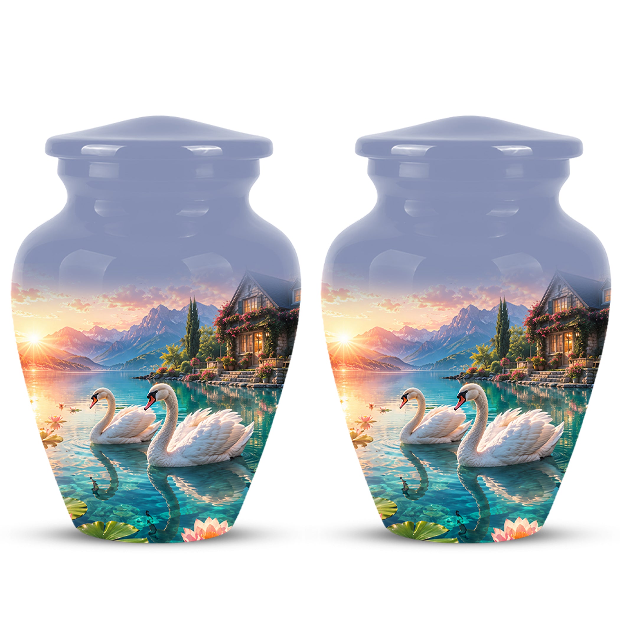 Couple Swan Themed Urn - Artistic Handcrafted Burial Urns For Humans