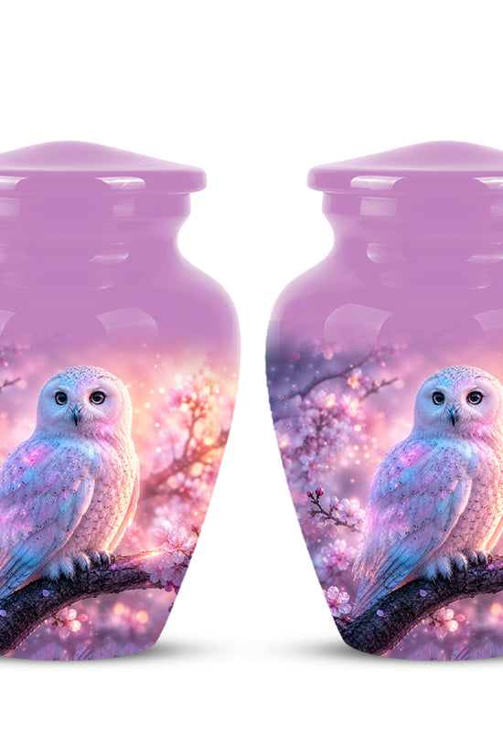 White Owl Cremation Urn - Beautiful Pink Memorial Urns For Human Ashes