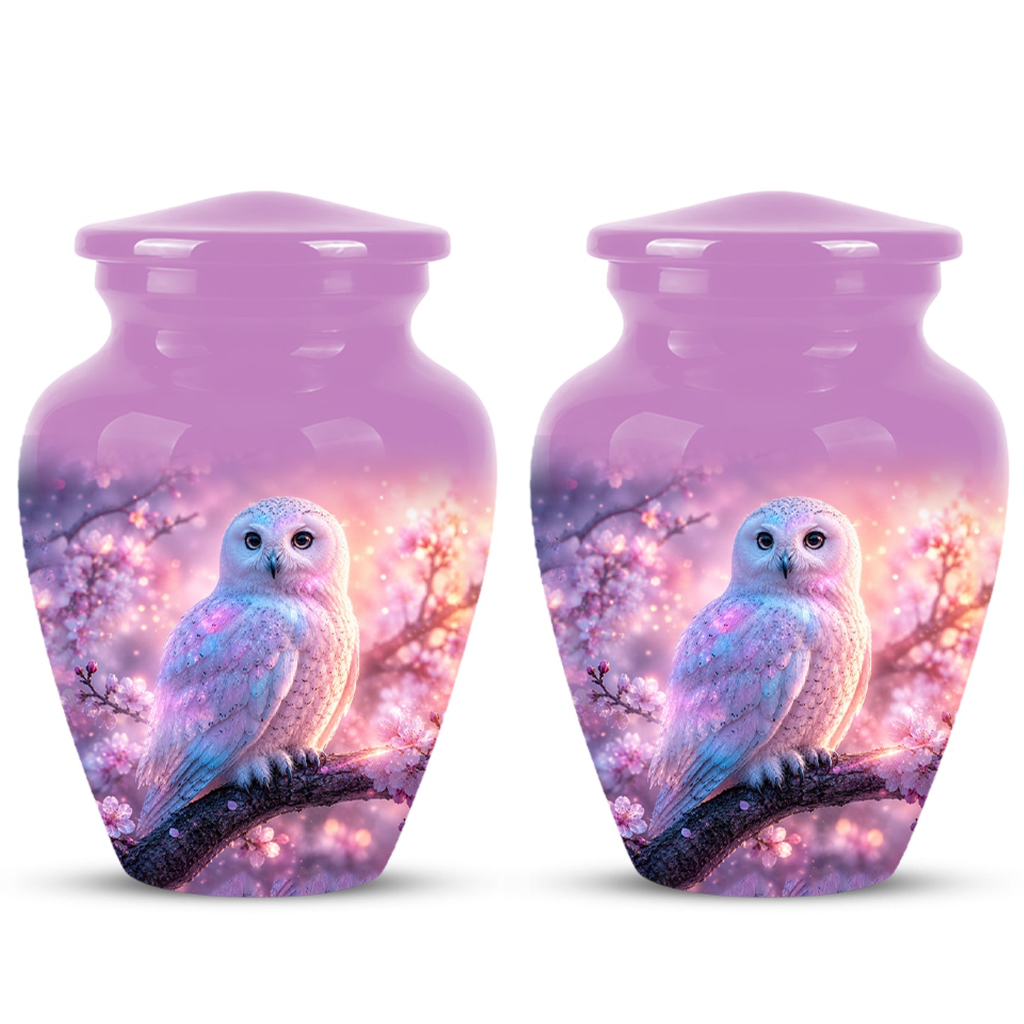 White Owl Cremation Urn - Beautiful Pink Memorial Urns For Human Ashes