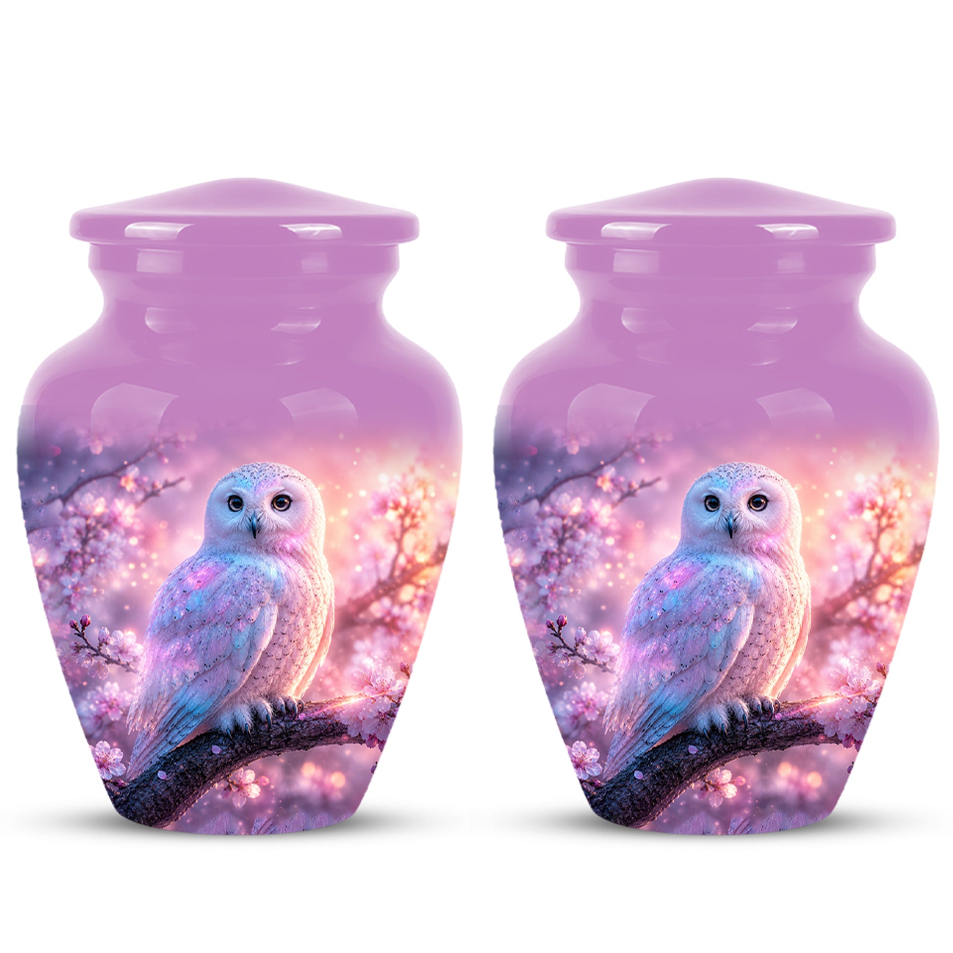 White Owl Cremation Urn - Beautiful Pink Memorial Urns For Human Ashes