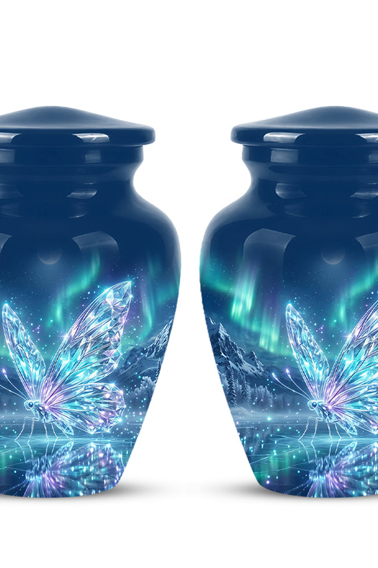 Glowing Butterfly Cremation Urn - Beautiful Blue Memorial Urns For Mom