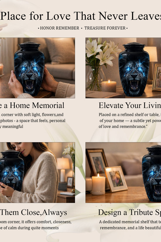Black Lion Memorial Urns - Custom Handmade Burial Urns For Human Ashes