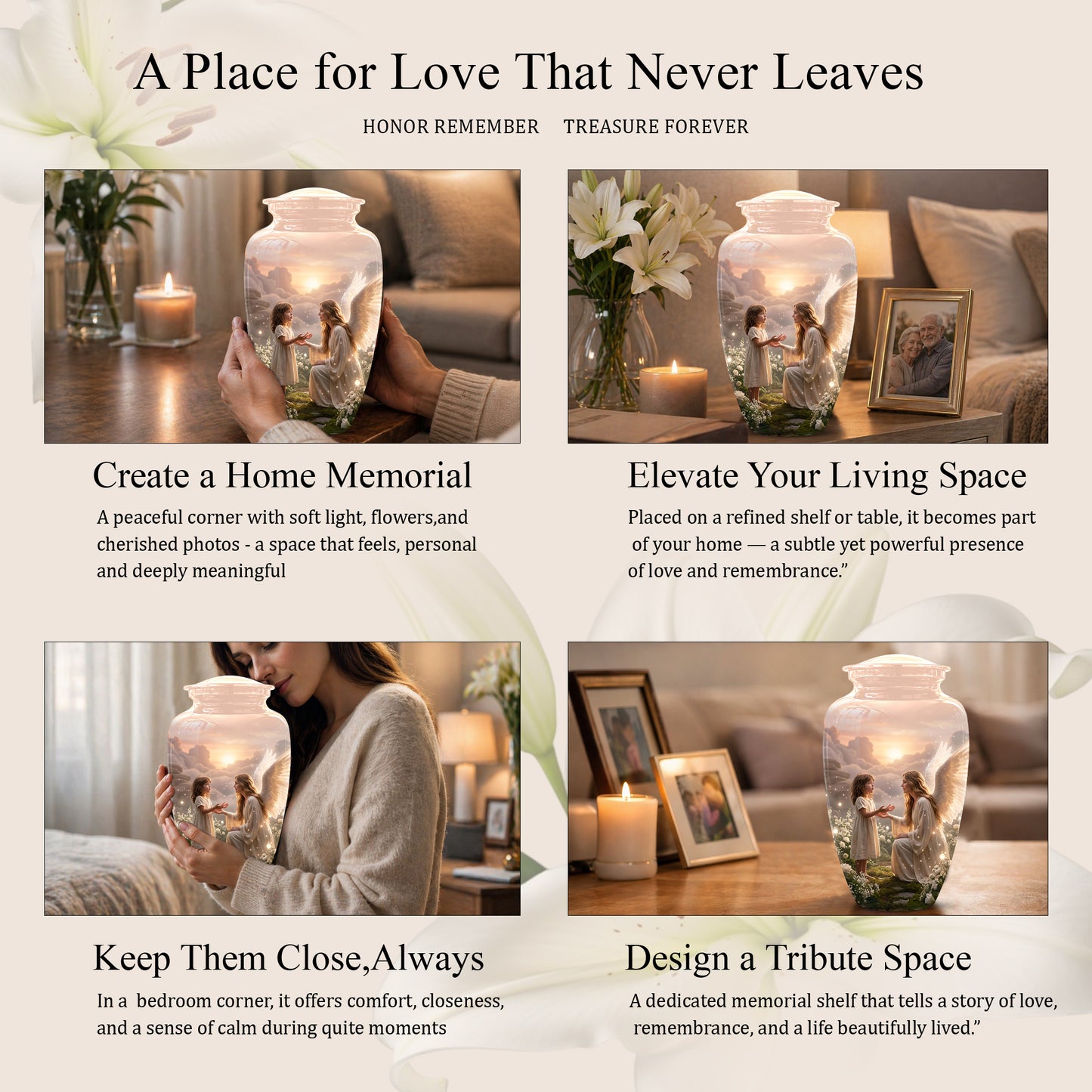 Angel Mom With Girl Child - Beautiful Artistic Custom Urns For Mom Ashes
