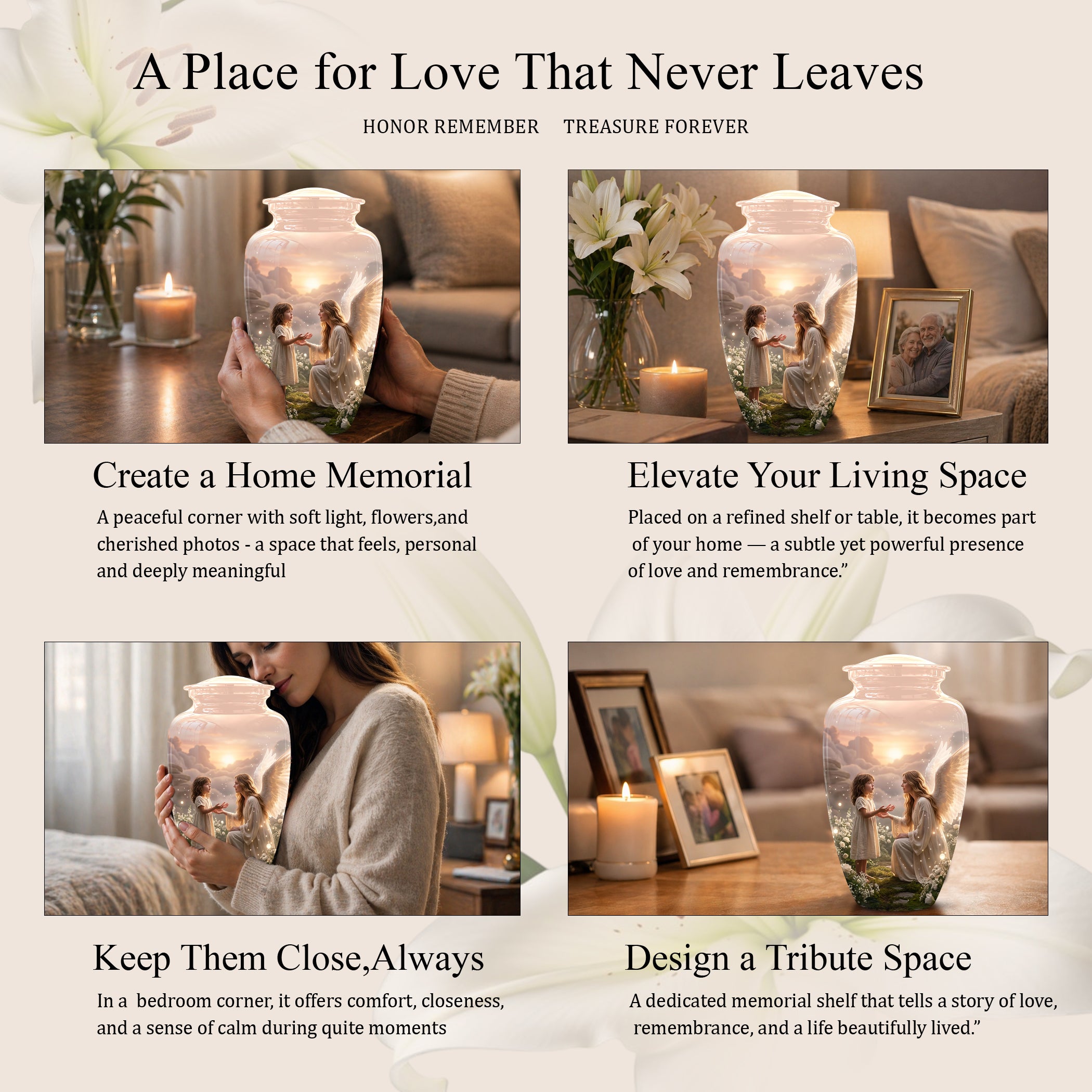 Angel Mom With Girl Child - Beautiful Artistic Custom Urns For Mom Ashes