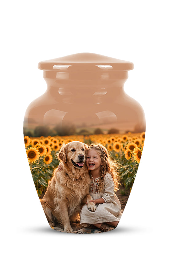 Golden Retriever With Girl - Beautifully Handcrafted Urns For Pet Ashes