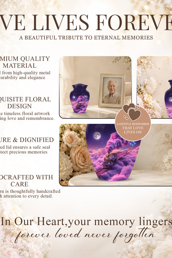 Fantasy Train Cremation Urn – Purple Cloud Memorial Urns For Human Ashes