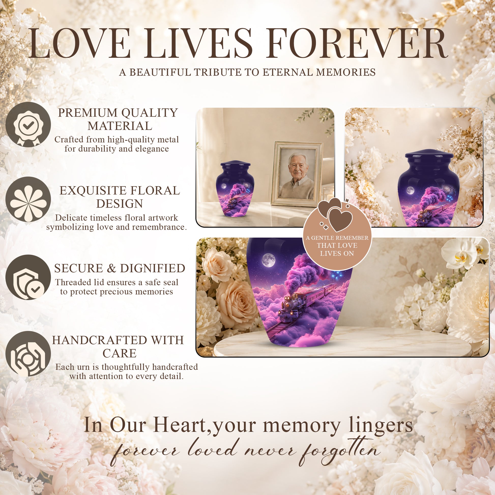 Fantasy Train Cremation Urn – Purple Cloud Memorial Urns For Human Ashes