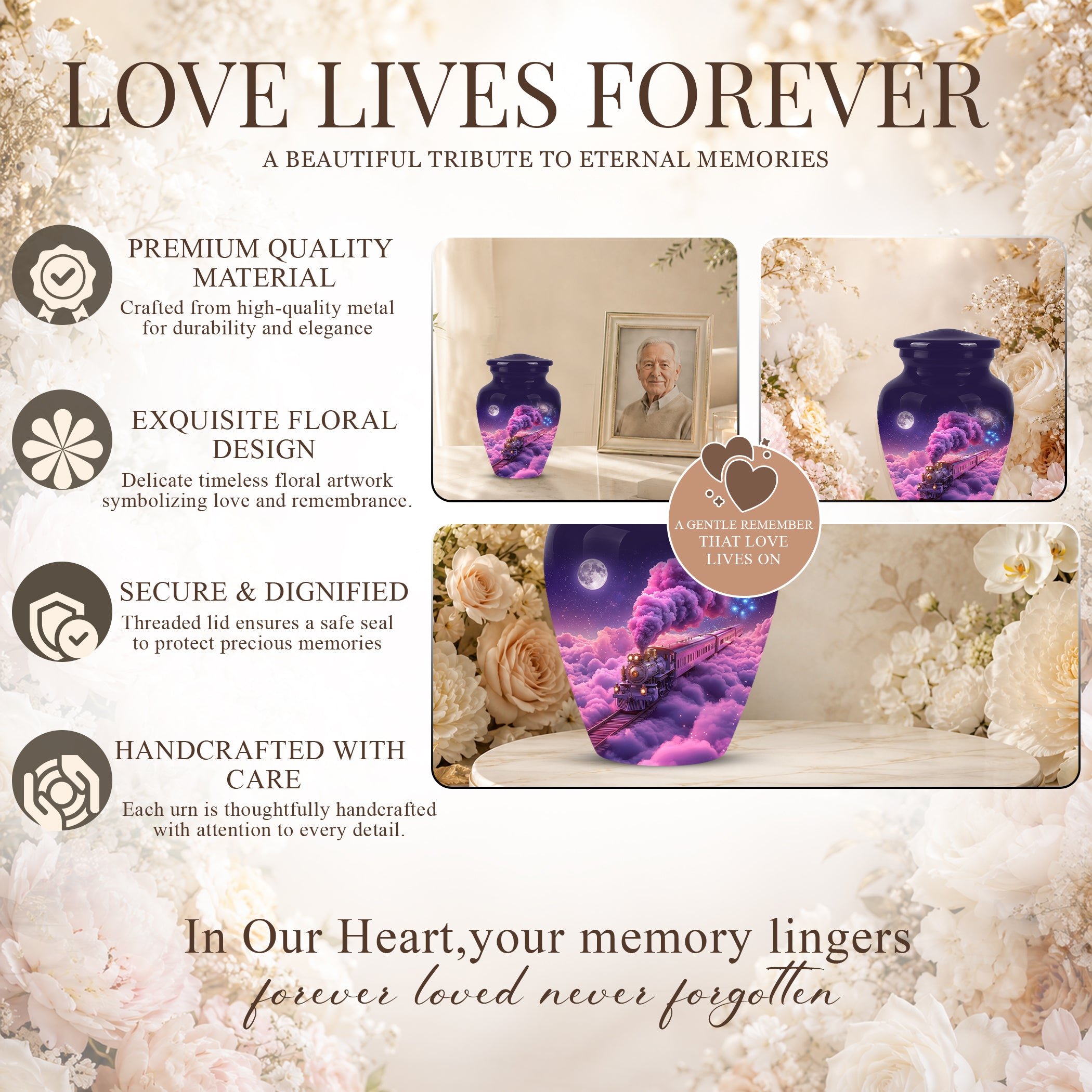 Fantasy Train Cremation Urn – Purple Cloud Memorial Urns For Human Ashes