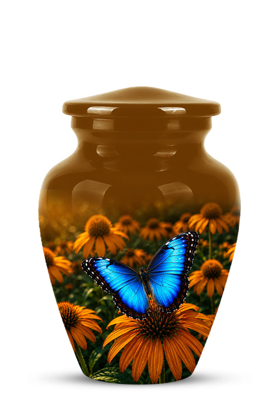 Blue Butterfly On Flower Cremation Urn - Personalized Urns For Mom Ashes