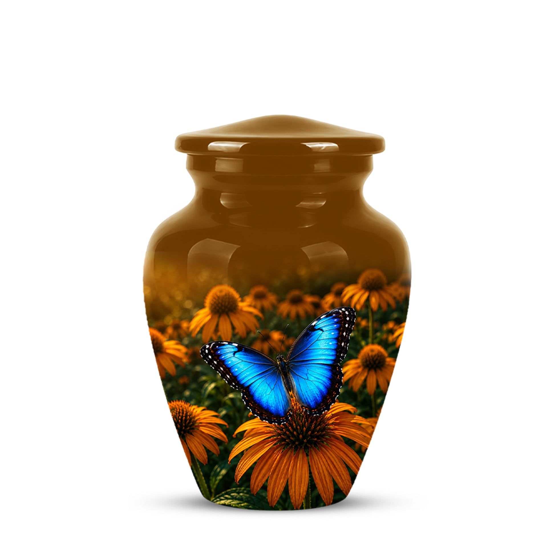 Blue Butterfly On Flower Cremation Urn - Personalized Urns For Mom Ashes