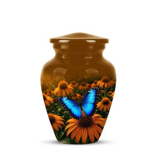 Blue Butterfly On Flower Cremation Urn - Personalized Urns For Mom Ashes