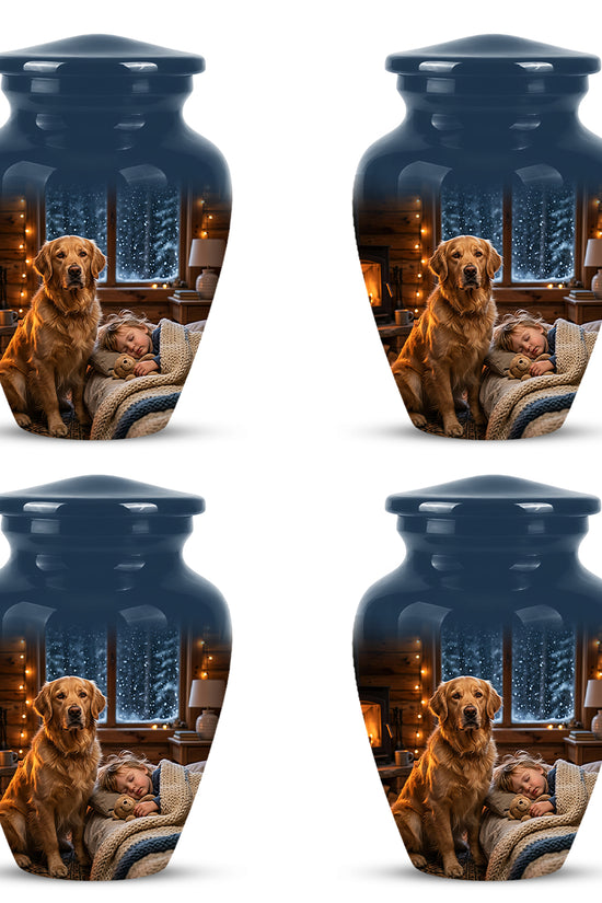 Golden Retriever Dog With Child - Beautiful Custom Pet Urns For Ashes