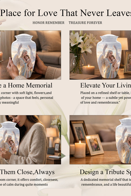 Angel Mother With Child Memorial Urn - Artistic Cremation Urns For Mom