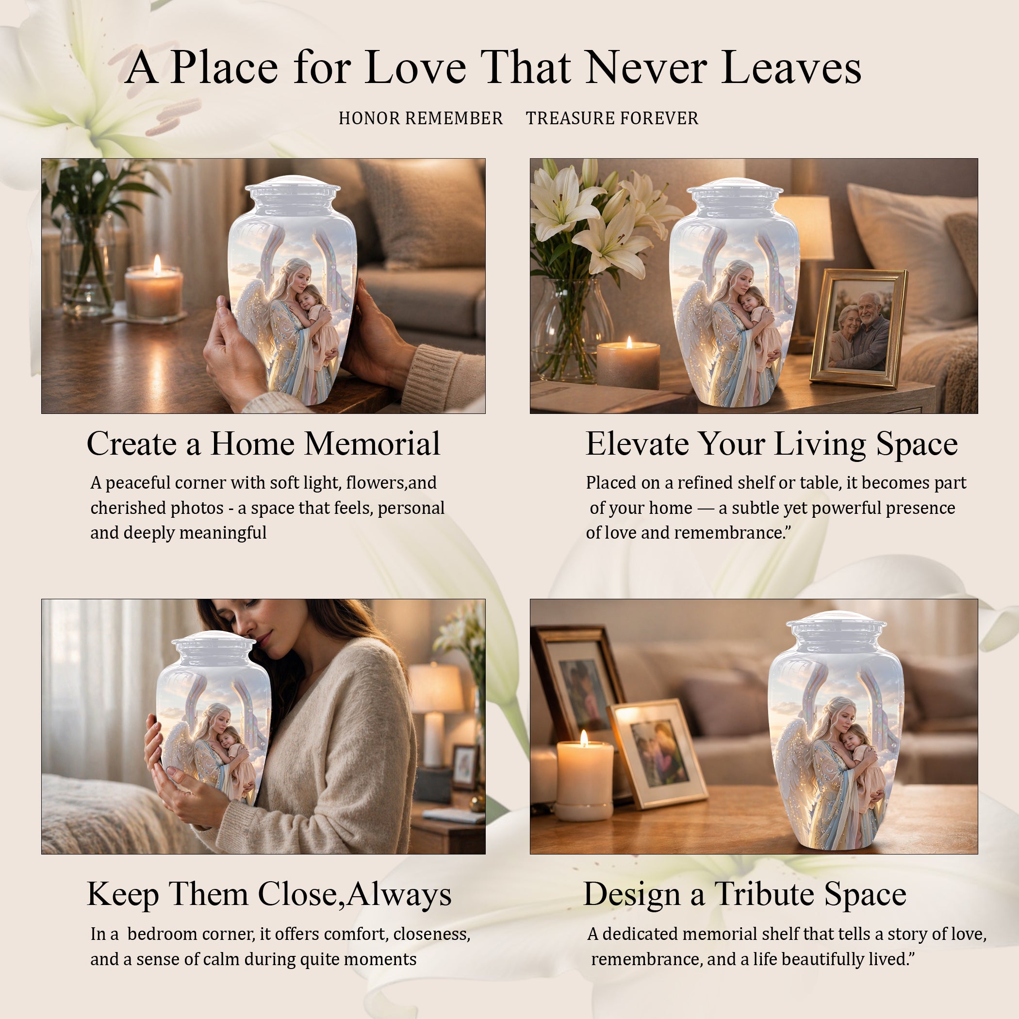 Angel Mother With Child Memorial Urn - Artistic Cremation Urns For Mom