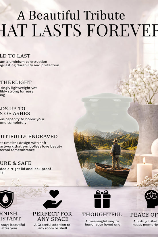 Fishing Cremation Urn - Artistic Landscape Fishing Urns For Dad Ashes