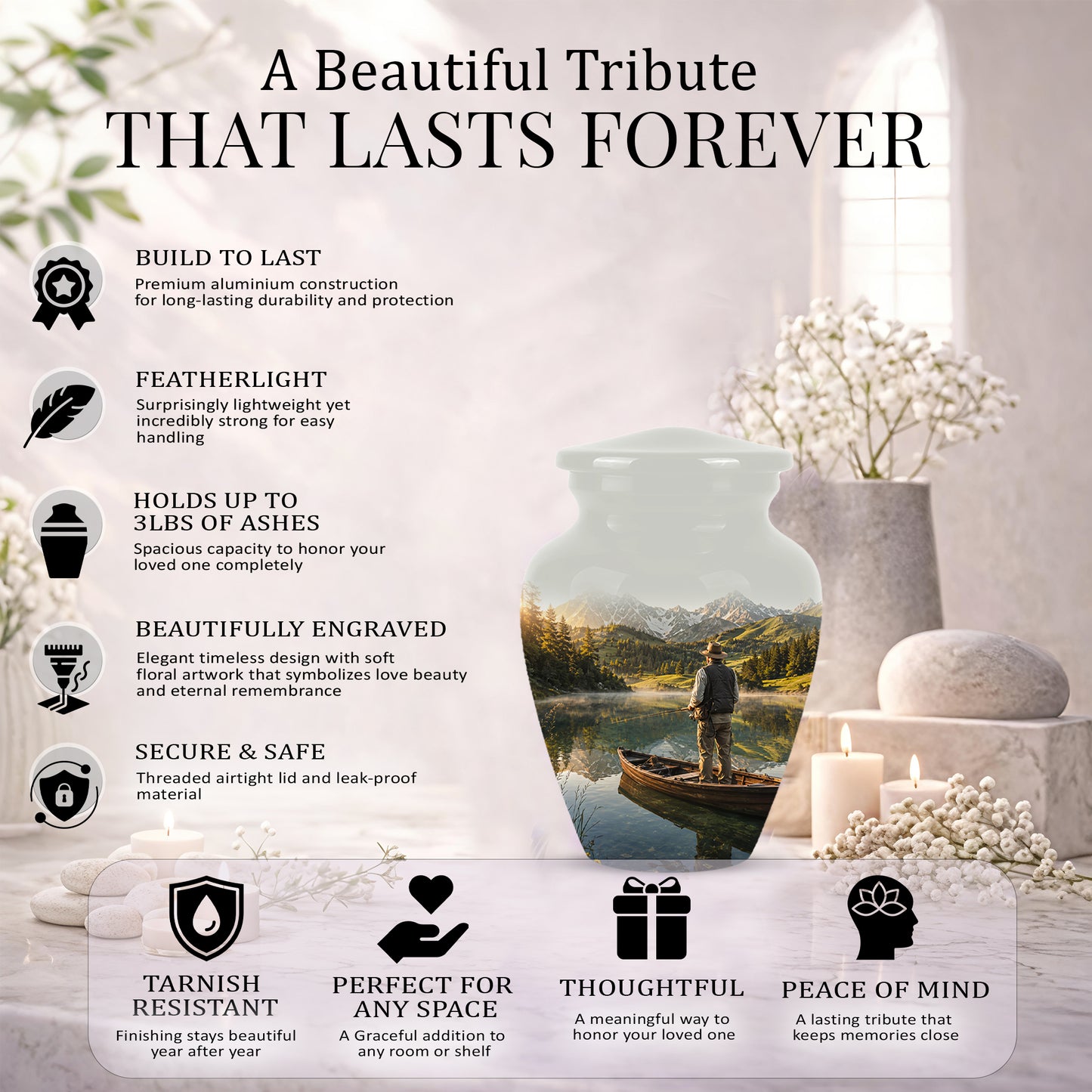 Fishing Cremation Urn - Artistic Landscape Fishing Urns For Dad Ashes