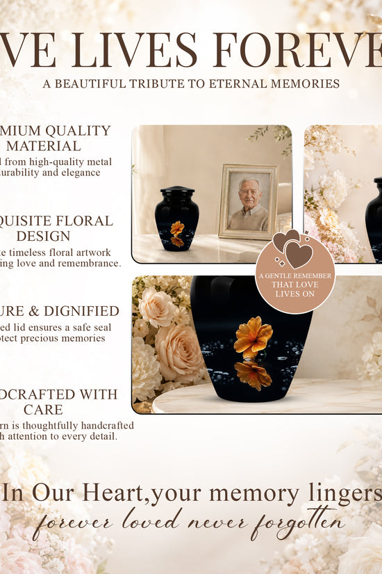 Decorative Yellow Flower Themed Urn - Decorative Black Urns For Ashes