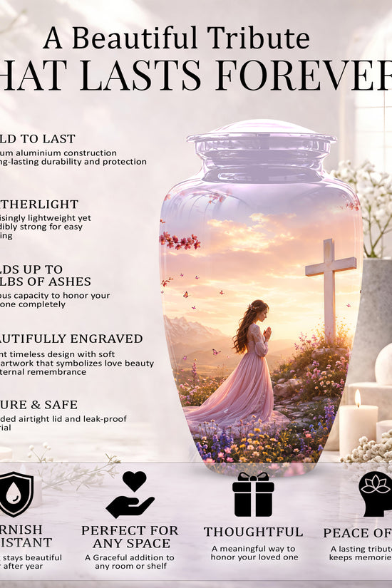 Peaceful Cross Cremation – Personalized Sunset Tribute Urns for Ashes