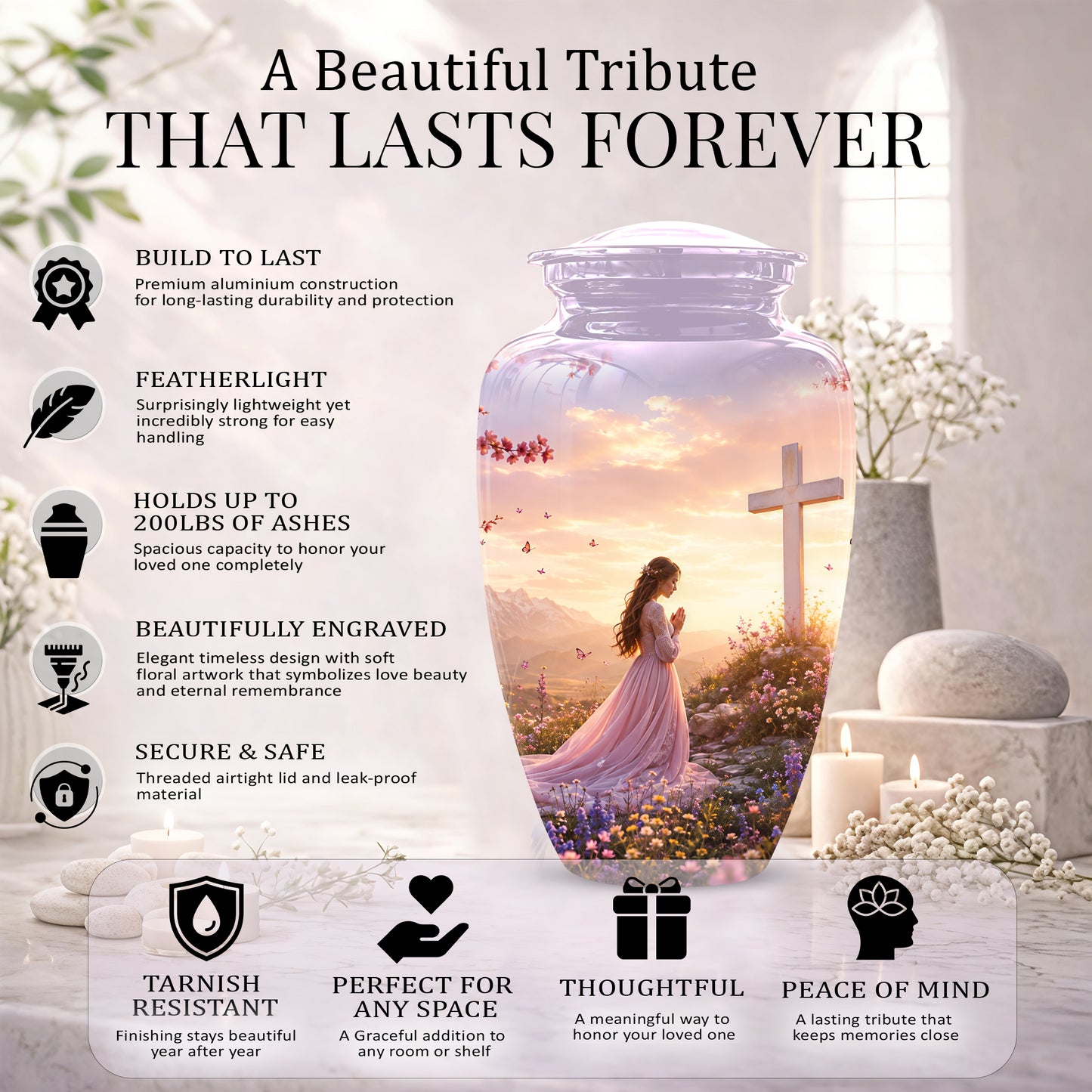 Peaceful Cross Cremation – Personalized Sunset Tribute Urns for Ashes