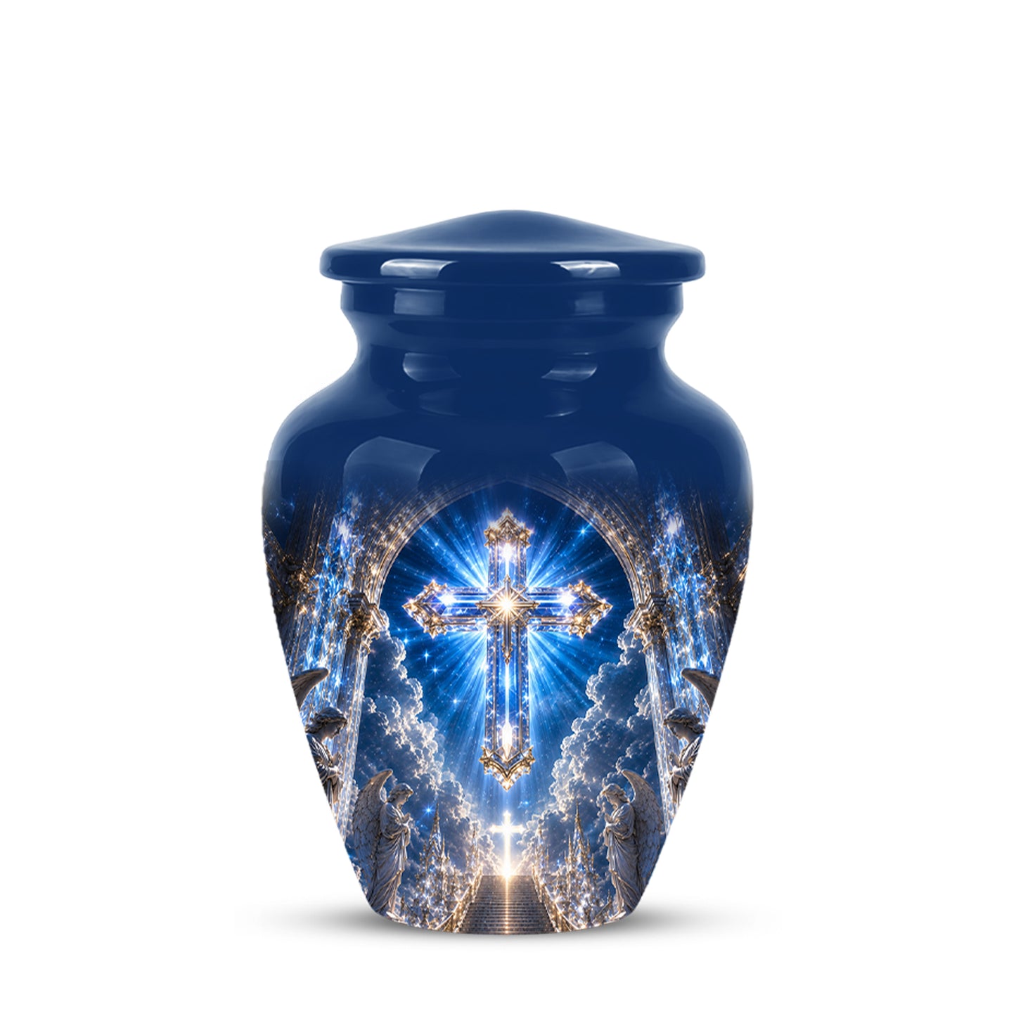 Heavenly Cross Cremation Urn – Blue Memorial Urn For Human Ashes