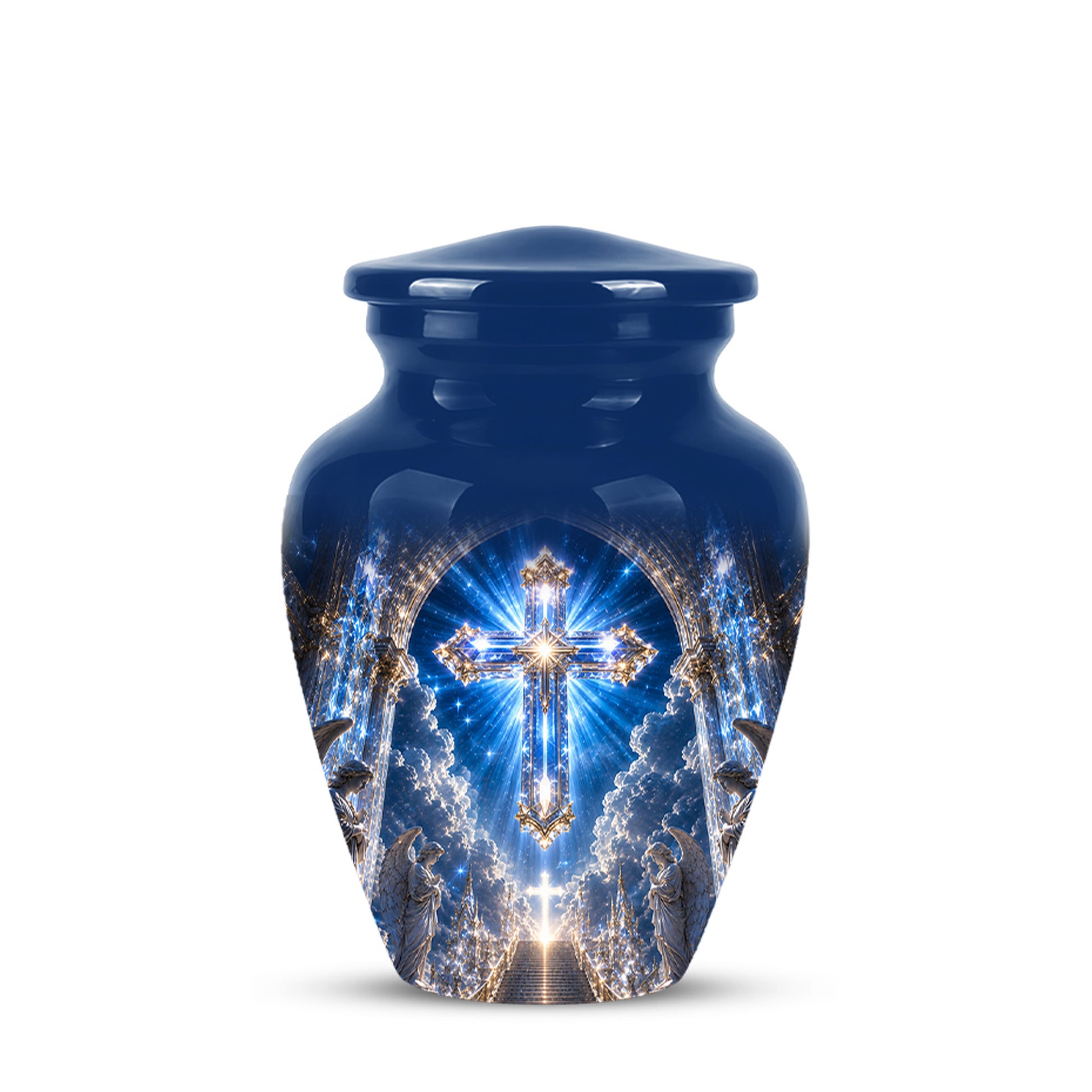 Heavenly Cross Cremation Urn – Blue Memorial Urn For Human Ashes