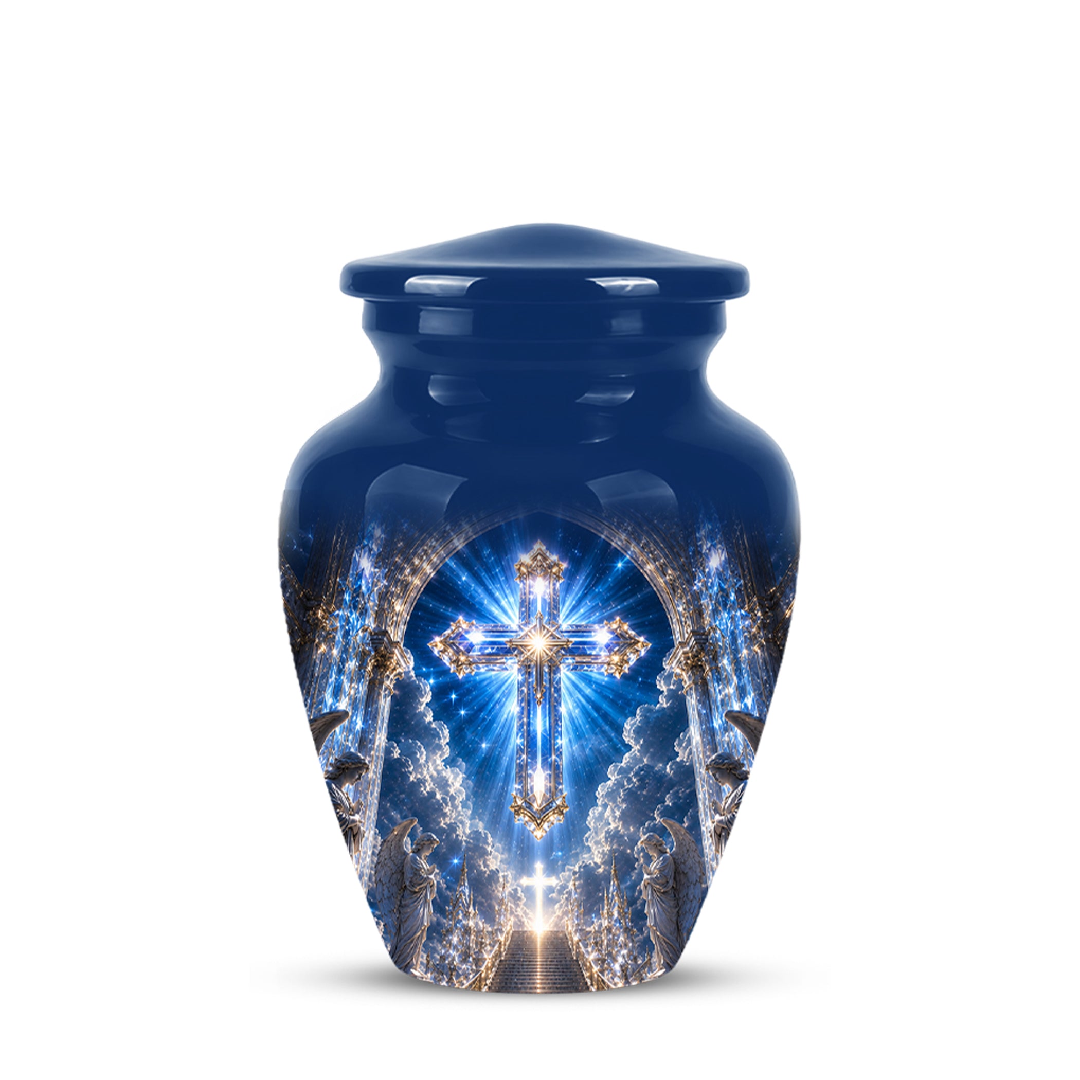 Heavenly Cross Cremation Urn – Blue Memorial Urn For Human Ashes