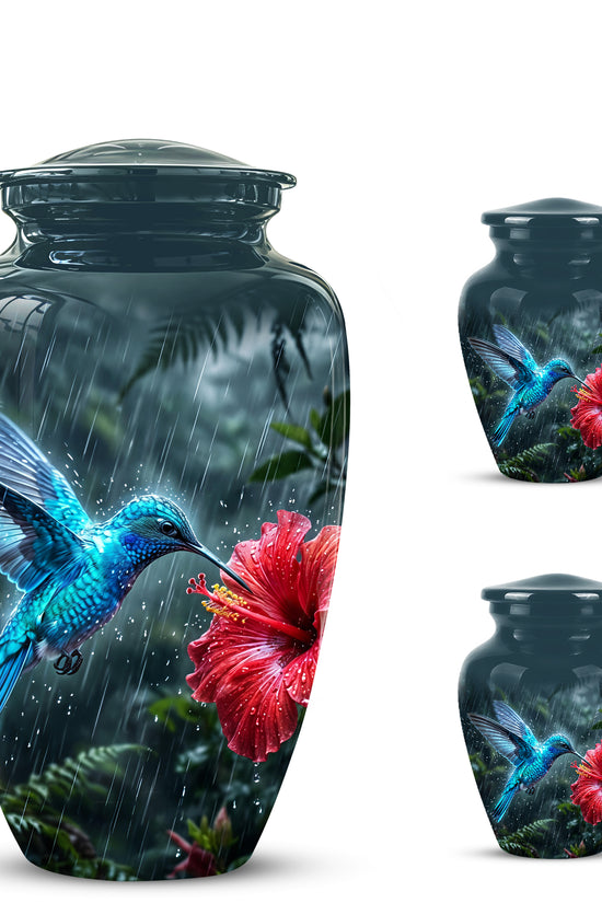 Blue Hummingbird With Red Flower - Personalized Memorial Urns For Ashes