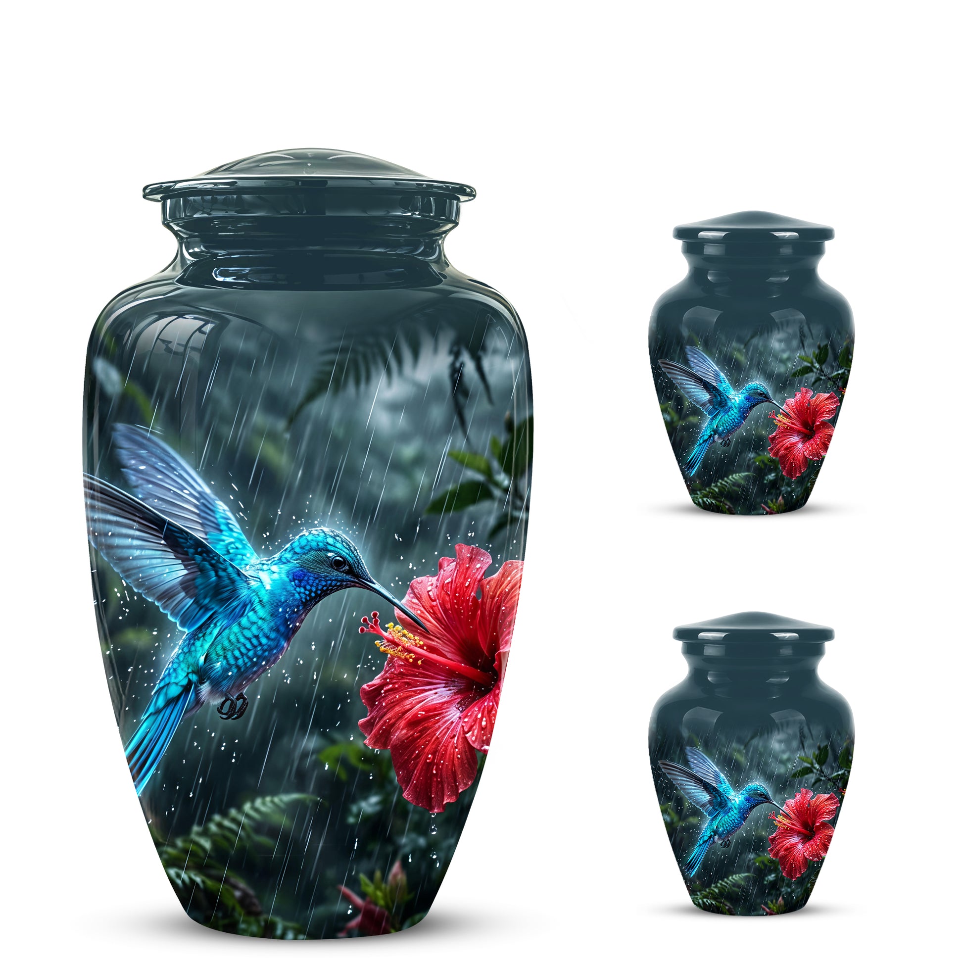 Blue Hummingbird With Red Flower - Personalized Memorial Urns For Ashes