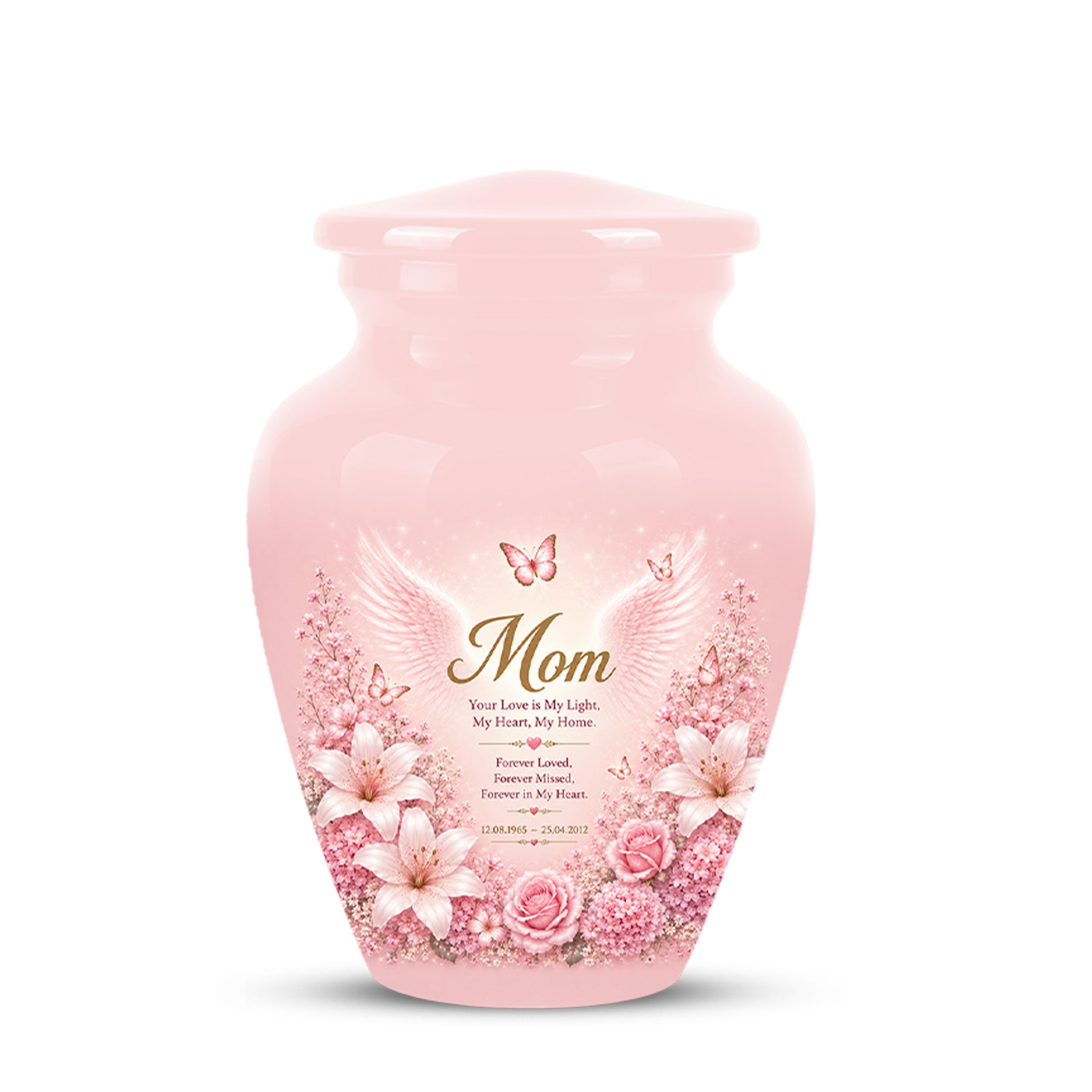 Angel Wings Funeral Urn for Mom – Pink Aluminium Burial Urn for Human Ashes