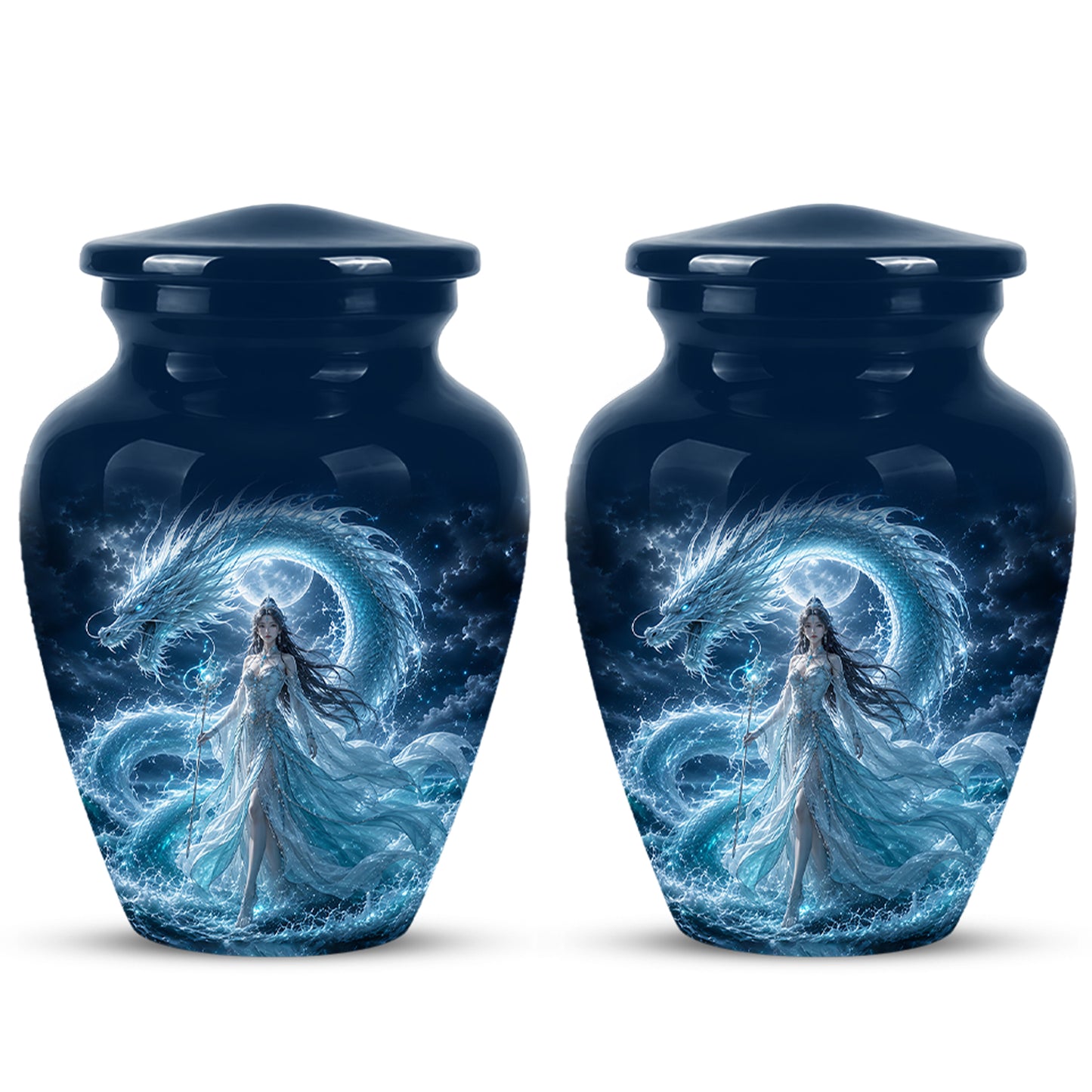 Dragon And Moon Goddess Fantasy Urn - Artistic Memorial Urns For Ashes