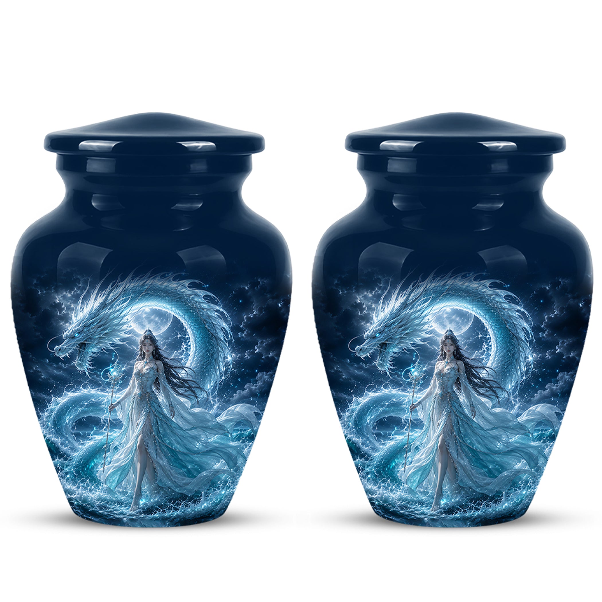 Dragon And Moon Goddess Fantasy Urn - Artistic Memorial Urns For Ashes