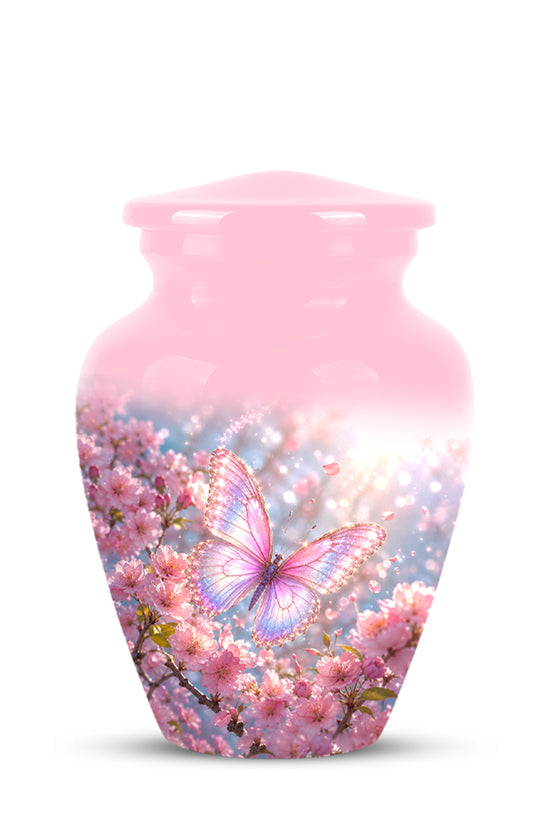 Personalized Pink Butterfly Memorial Urn - Handmade Urns For Mom Ashes