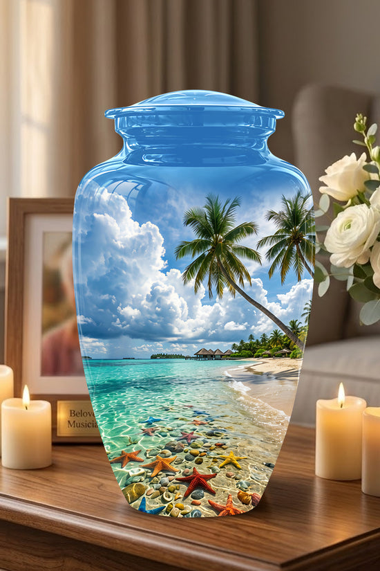 Beach Themed Burial Urn - Blue Sky Memorial Urns For Human Ashes