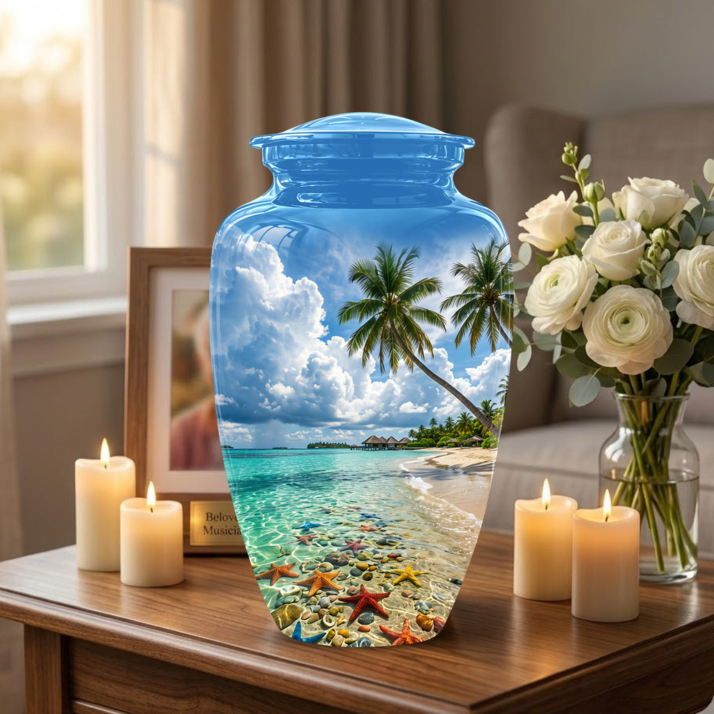 Beach Themed Burial Urn - Blue Sky Memorial Urns For Human Ashes
