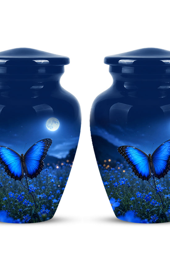 Personalized Blue Butterfly Cremation Urn - Handcrafted Urns For Mom