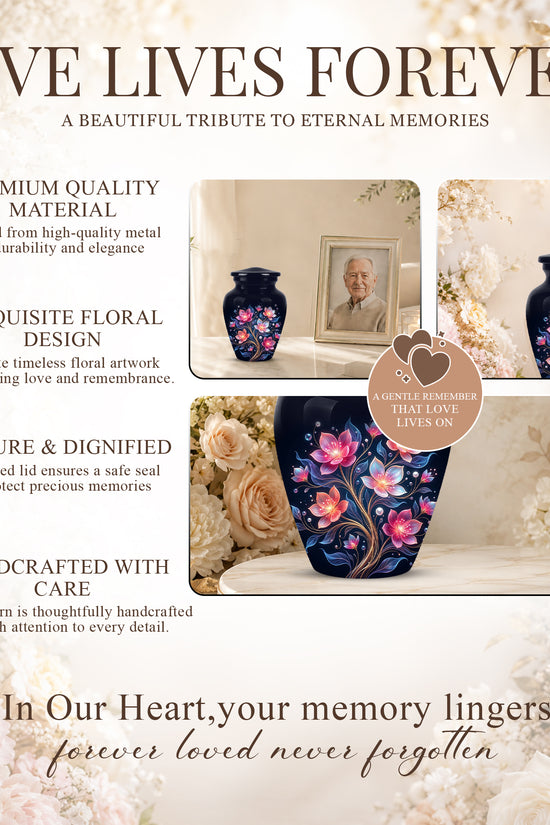 Hand-Painted Lotus Flower Cremation Urn - Decorative Urns On Sale