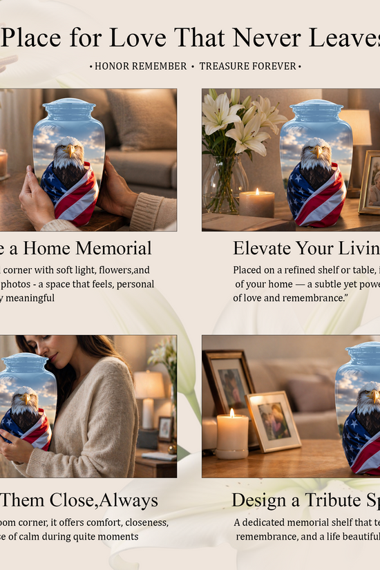Bald Eagle Draped in American Flag - Patriotic Burial Urns For Human Ashes
