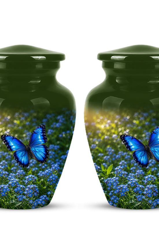 Blue Flying Butterfly Themed Urn - Majestic Butterfly Urns For Ashes